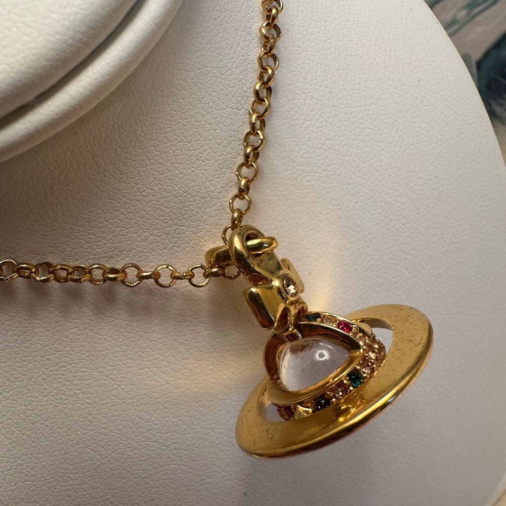 Vivienne Westwood Gold Pendant Necklace with LARGE Orb and Gemstones